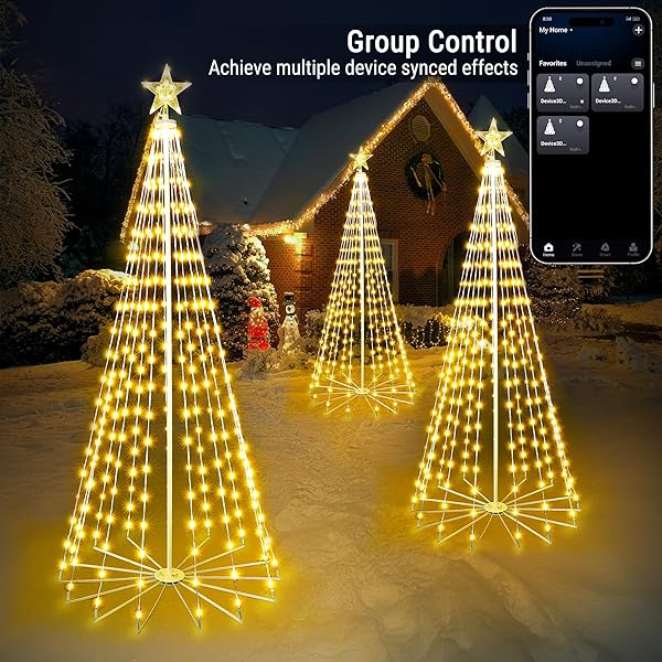 BRIZLED SMART RGB CHRISTMAS CONE TREE, 6.5FT 295 LED LIGHTED CHRISTMAS TREE APP CONTROL, COLOR CHANGING OUTDOOR CHRISTMAS TREE WITH LIGHTS, PRELIT XMAS TREE MUSIC SYNC WATERPROOF FOR INDOOR OUTDOOR