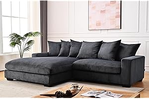 Container Furniture Direct Luxe Oversized Two-Piece Sectional Couches for Living Room, 102.4-Inch L Shaped Sofa with Chaise, Upholstered with Corduroy Fabric, Black - Left Facing