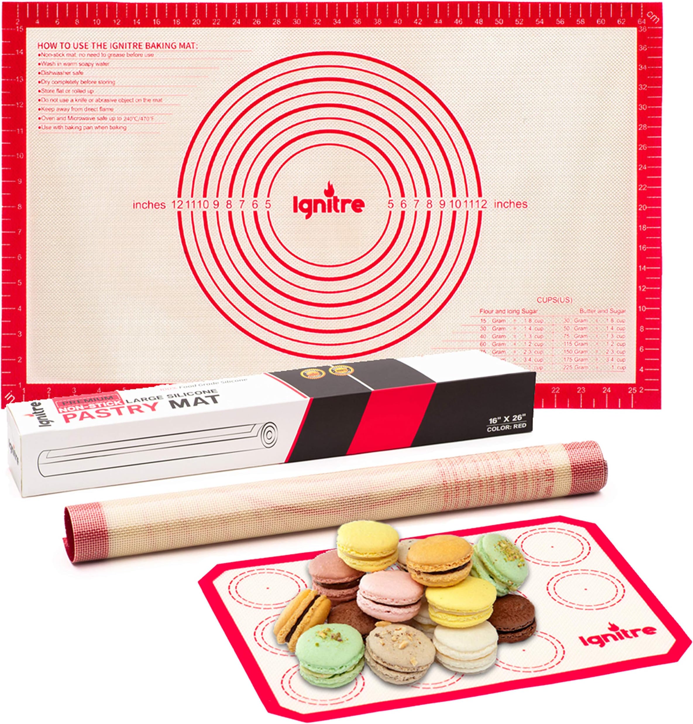 Extra Large Silicone Pastry Mat and Baking Sheet - Non Stick Thick Non-slip Reusable Mats with Measurements | Uses - Rolling Fondant | Dough | Oven Liner | Counter mat | Macaroon | Pie Crust 16" x 26"