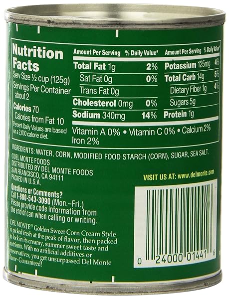 DEL MONTE CREAM STYLE CORN, 8.25 OUNCE (PACK OF 12), YELLOW
