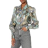 Trina Turk Womens Metallic Button Up Blouse