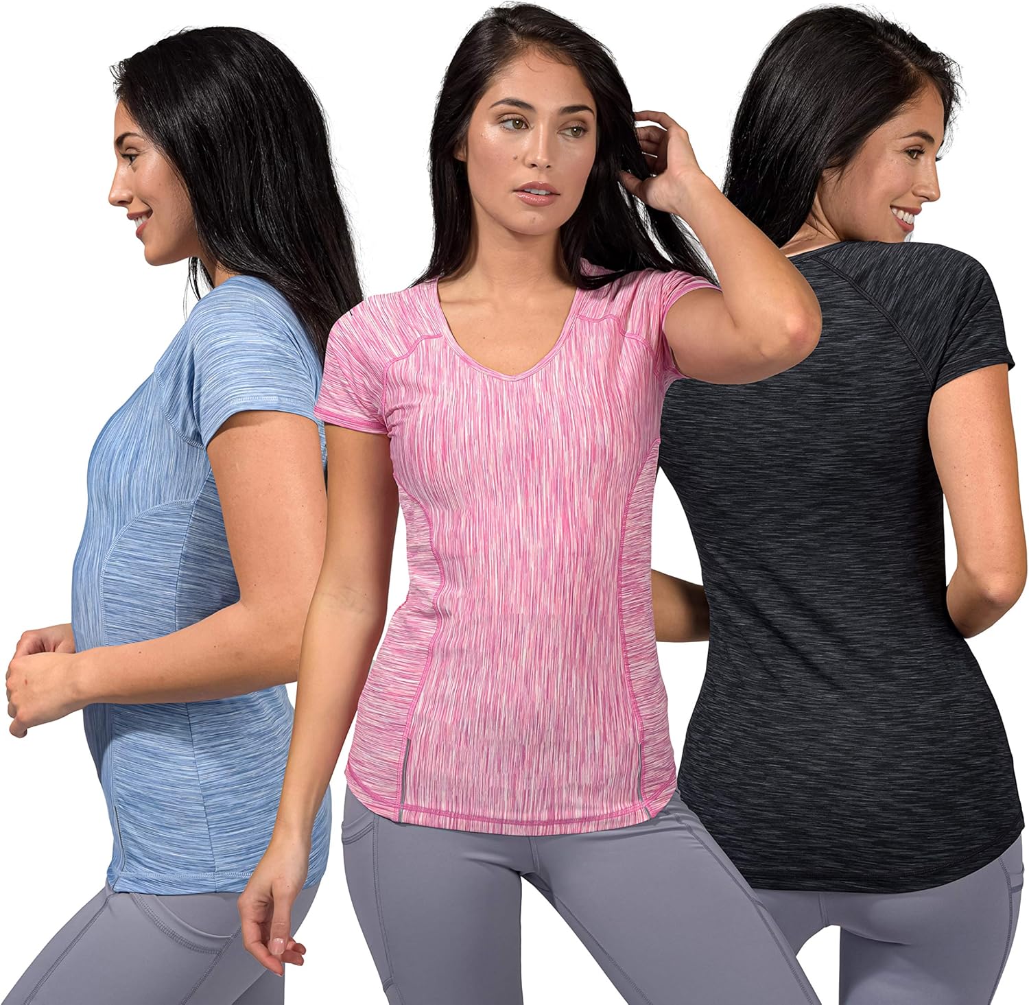 90 Degree By Reflex Athletic Fit Performance Tops 3 Pack - Moisture Wicking Yoga Top Workout Shirts for Women at  Women’s Clothing store