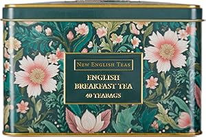 New English Teas Victorian Garden Tea Tin with 40 English Breakfast Teabags, Inspired by Embroidery & Textile Styles
