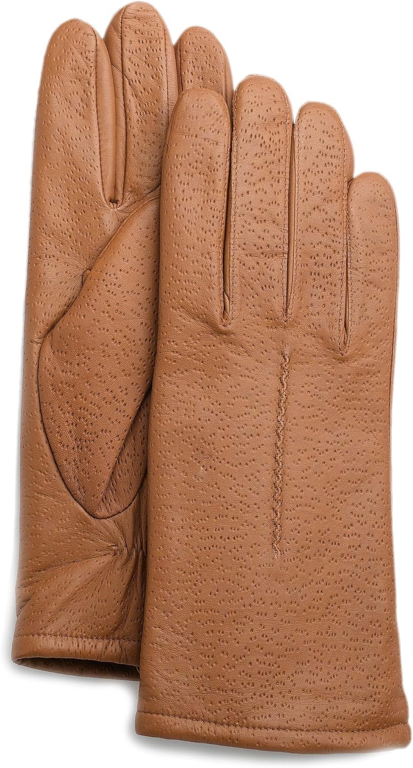 Isotoner Women's Fleece Lined Leather Gloves, Pecan at Amazon Womenâs Clothing store: Cold 