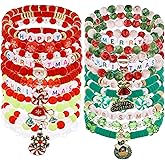 Taouzi Christmas Bracelets for Women Bulk Christmas Jewelry Set Handmade Clay Beads Stretch Surfer Heishi Bracelets Xmas Friendship Jewelry Xmas Gifts for Women