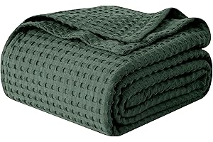 Elegant Comfort Premium 100% Cotton Waffle Blanket - Lightweight Breathable Waffle Weave Bed Blanket - Soft and Warm All Season Blanket for Couch, Sofa and Bed, King Size 90x108 Inches, Hunter Green