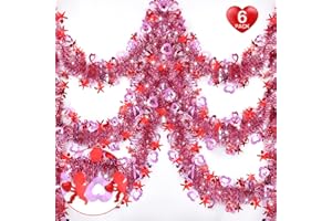 SAKAYO 6 Pack 50Ft Valentine’s Day Garland Decorations, Valentines Red Pink Tinsel Garland Metallic Valentine Heart Hanging Decorations Valentines Day Decorations Indoor Outdoor Wedding Valentines Day Decor