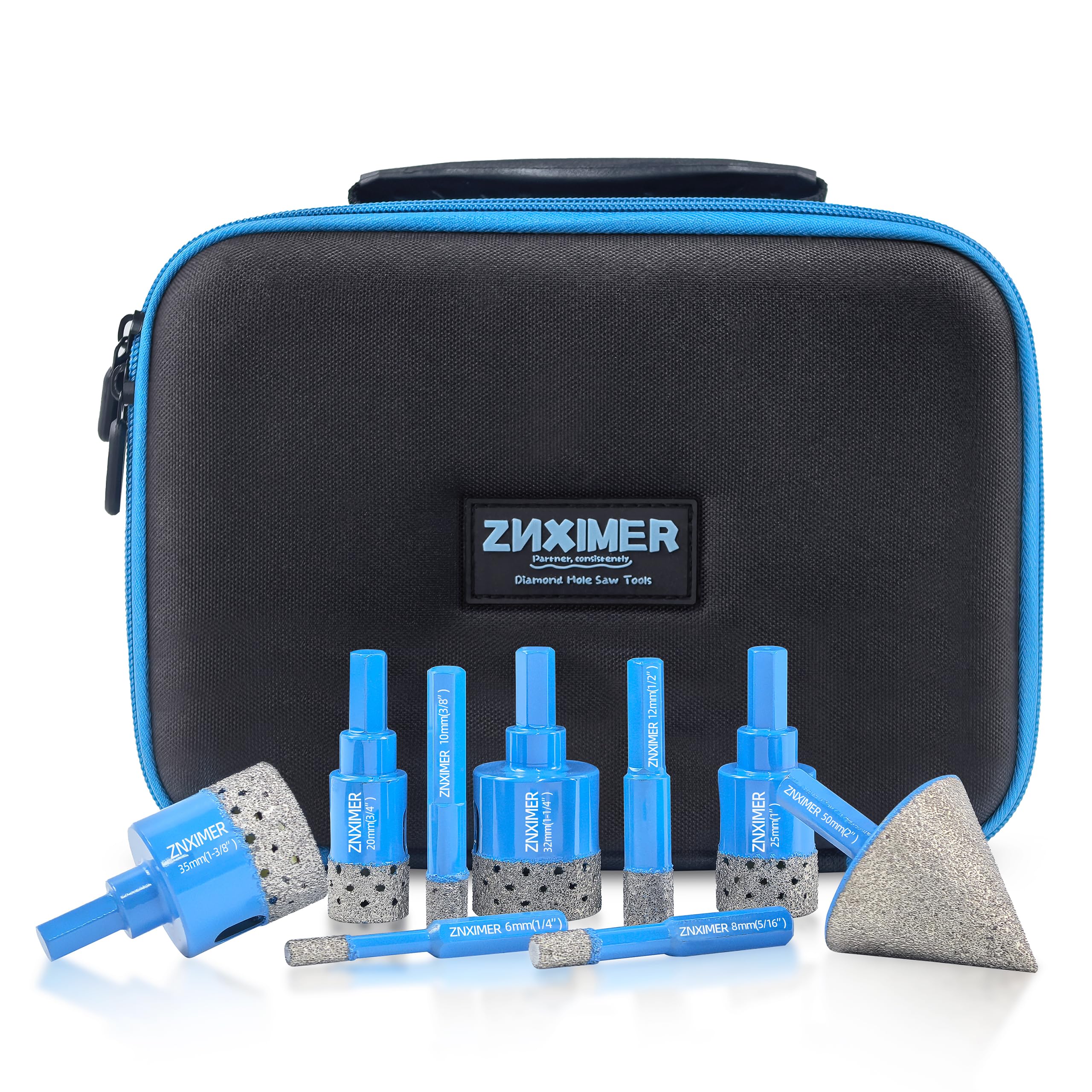 Tile Hole Cutter Set, ZNXIMER Diamond Drill Bits, 9pcs Tile Drill Bits Set 6mm-50mm for Tiles, Glass, Porcelain Tiles, Ceramic, Granite, Marble, Stone and More Drilling
