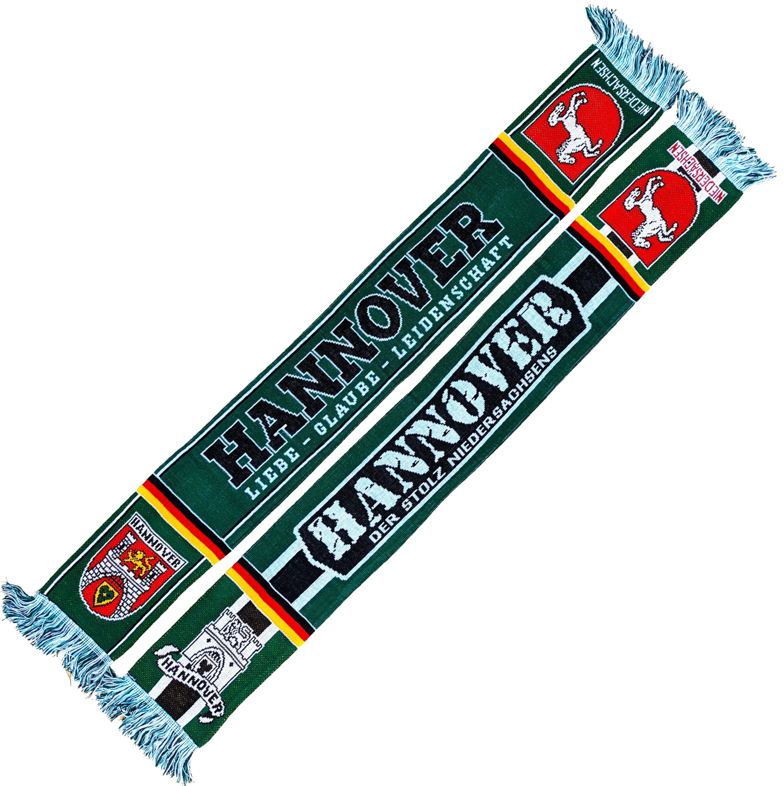 Hannover Football Scarf (Knitted Scarf), Love – Faith – Passion, Black, White, Green, Red, 145 x 18 cm