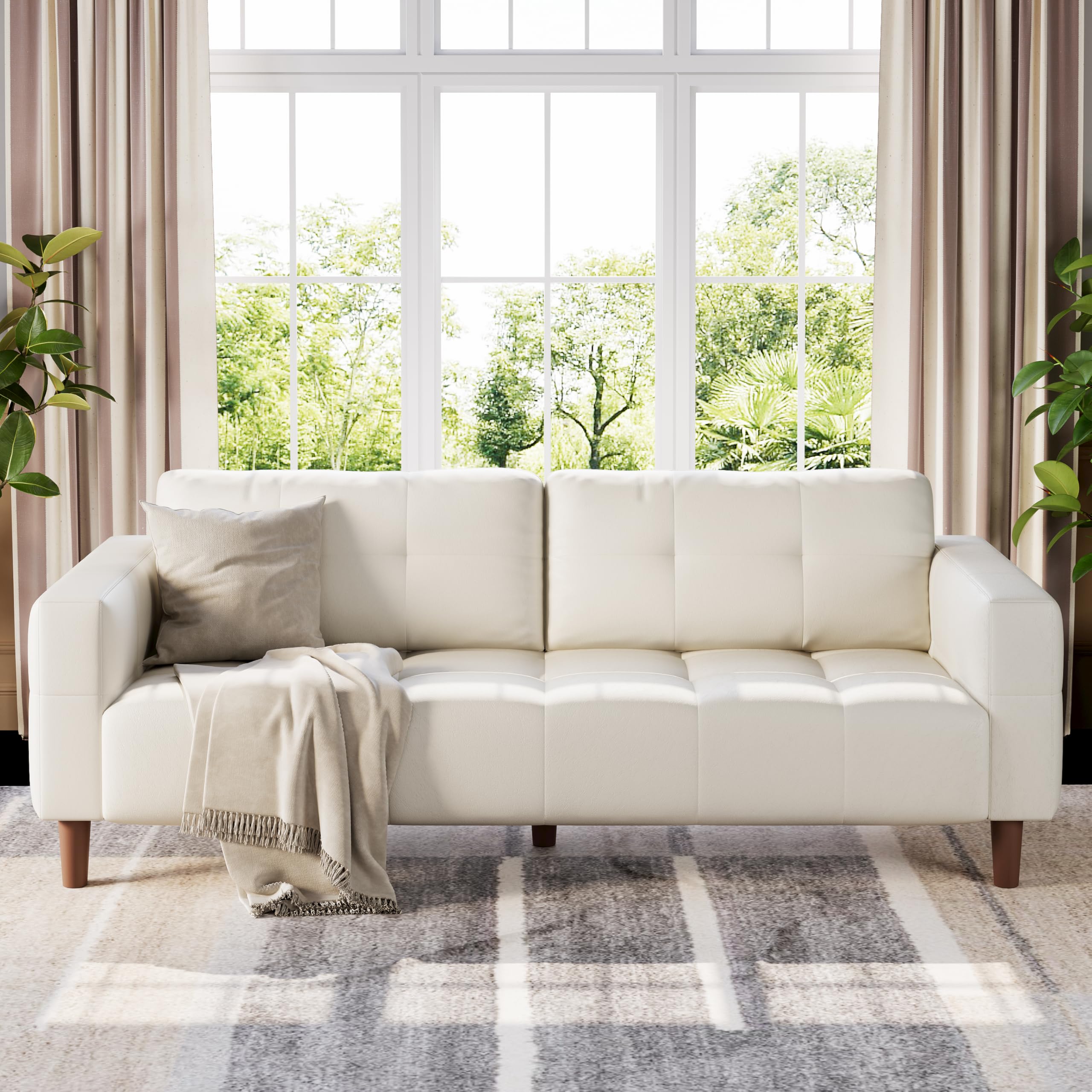 Photo 1 of *** USED/UNKNOWN MISSING PARTS OR HARDWARE***GarveeHome 3-Seater Sofa Couch, 83 in Wide Faux Leather Sofa Couch with Spring Cushion, Modern Sofa with Deep Seats and 2 Removable Back Cushions, for Living Room, Bedroom, Apartment, Office, Beige