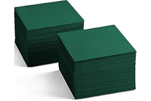 Disposable Linen-Feel Cocktail Napkins, 200-Pack 5" x 5" GREEN Paper Beverage Napkins For Bar, Restaurant And Café, Dessert N