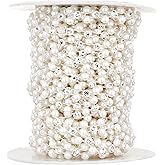 Mandala Crafts 0.25 Inch Faux White Pearl Beads Roll, 10 Yards Decorative Pearl Garland String for Wedding, Christmas Tree, Floral Arrangements, Vases, and Event Décor