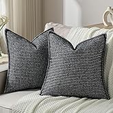 FUTEI Black Decorative Throw Pillow Covers 18x18 Inch Set of 2,Soft Houndstooth Gingham Textured Cushion Case,Modern Home Decor for Couch Bed Living Room