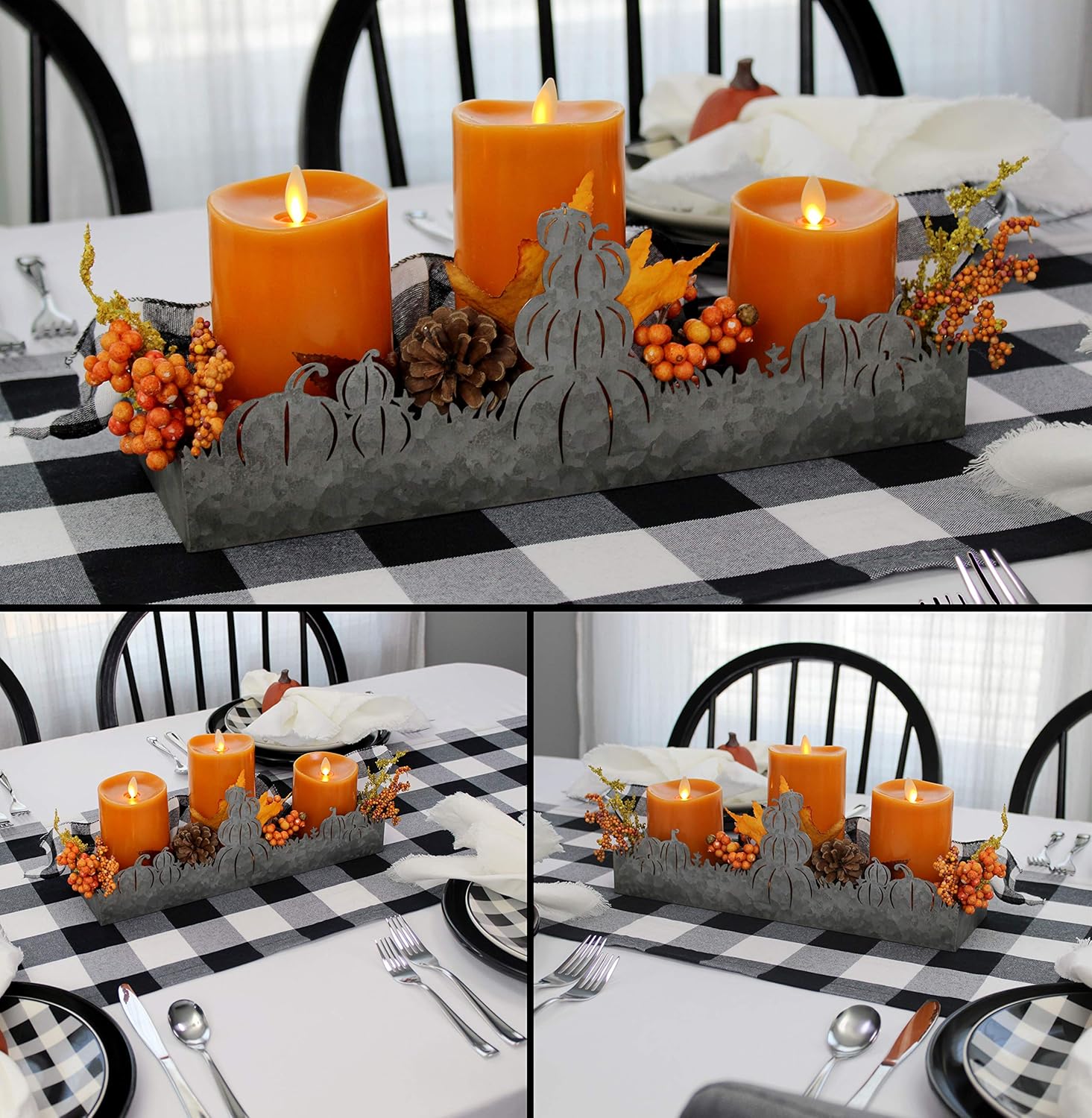 AuldHome Fall Decor Galvanized Tray, Field of Pumpkins Silhouette Farmhouse Decor Metal Tray 14 x 4 x 5 Inches: Home & Kitchen