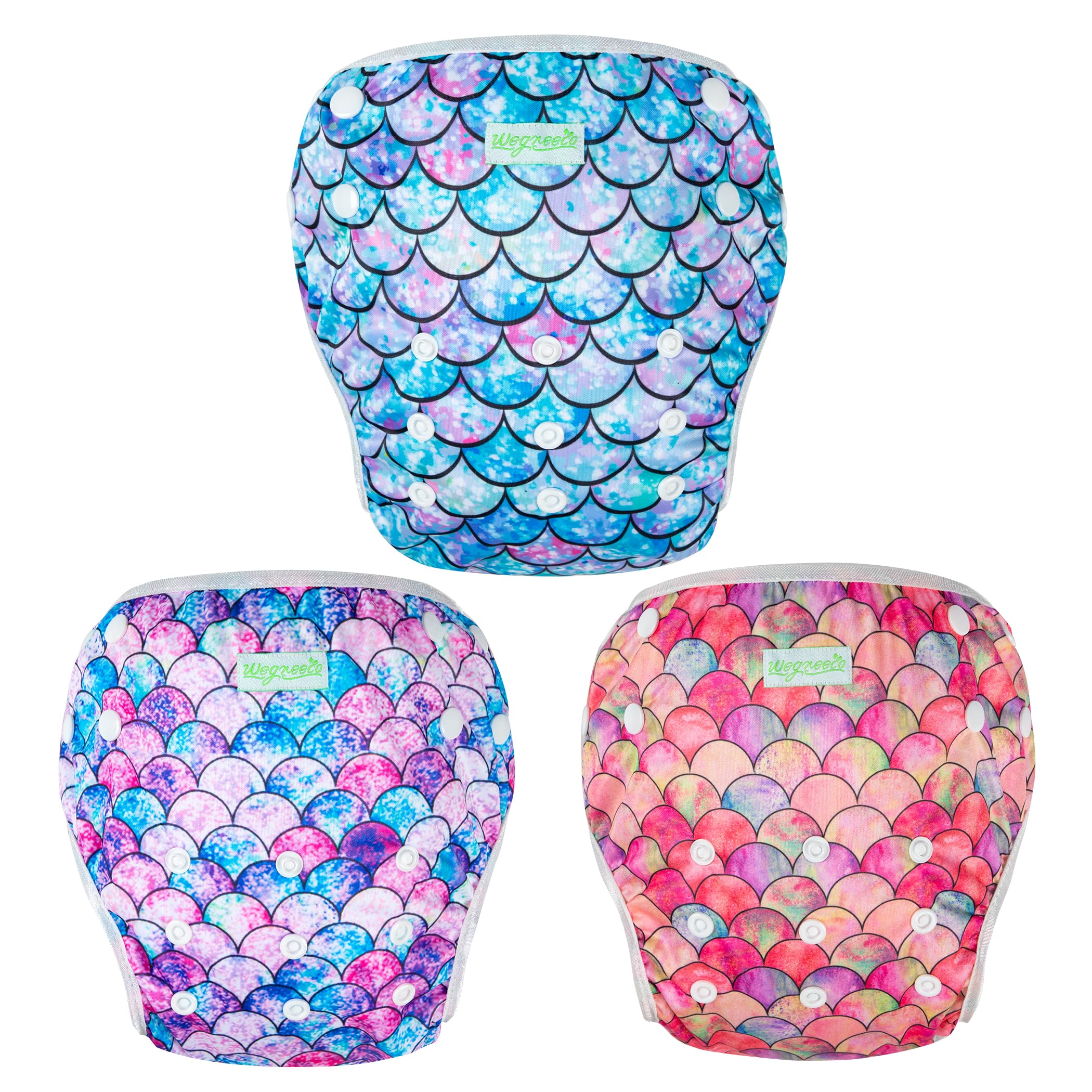 Photo 1 of wegreeco Baby & Toddler Snap One Size Adjustable Reusable Baby Swim Diaper (Fish Scales, Large, 3 Pack)