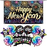 KatchOn, Neon New Years Decorations 2026 Set - Huge, Pack of 10 | Rainbow Happy New Year Banner, New Years Balloons, Disco Balloons for New Year Eve Party Supplies 2026 | NYE Decorations 2026