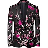 MOGU Mens Metallic Jacquard Blazer Slim Fit Elegant Tuxedo Suit Jacket for Daily Prom Party