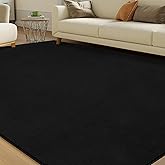 CASTLYE Solid Washable Area Rug - 8x10 Medium Pile Faux Cashmere Carpet for Living Room Bedroom, Black