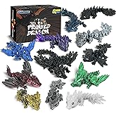 Cybermaker 12PCS 3D Printed Dragon Set – Black Series Articulated Crystal Dragons, Cool Fidget Toys & Desk Decor, Unique 3D Printed Animals, Vibrant Gift for Teens, Adults, Party Favors