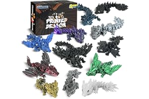 Cybermaker 12PCS 3D Printed Dragon Set – Black Series Articulated Crystal Dragons, Cool Fidget Toys & Desk Decor, Unique 3D Printed Animals, Vibrant Gift for Teens, Adults, Party Favors
