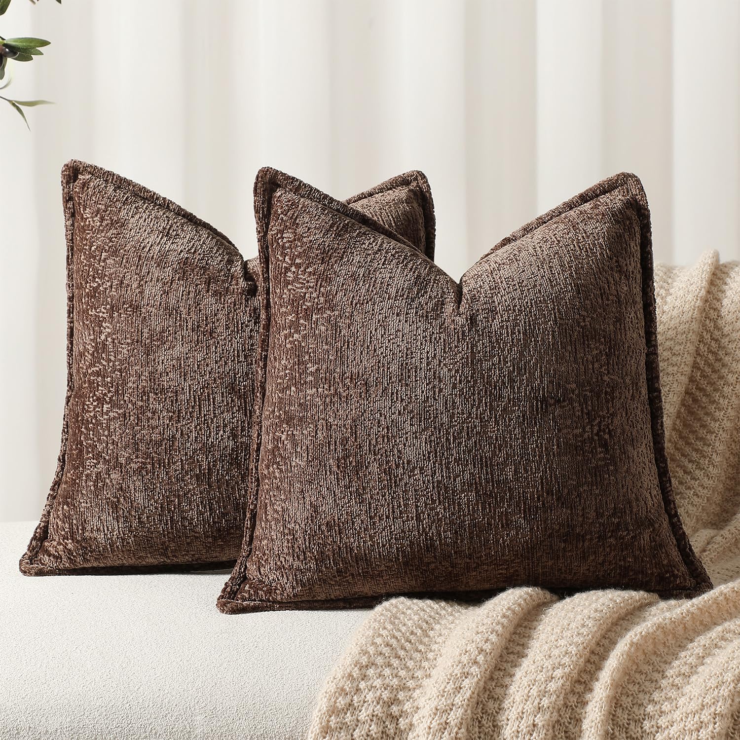 DEZENE Pack of 2 Chocolate Brown Decorative Throw Pillow Covers 20x20