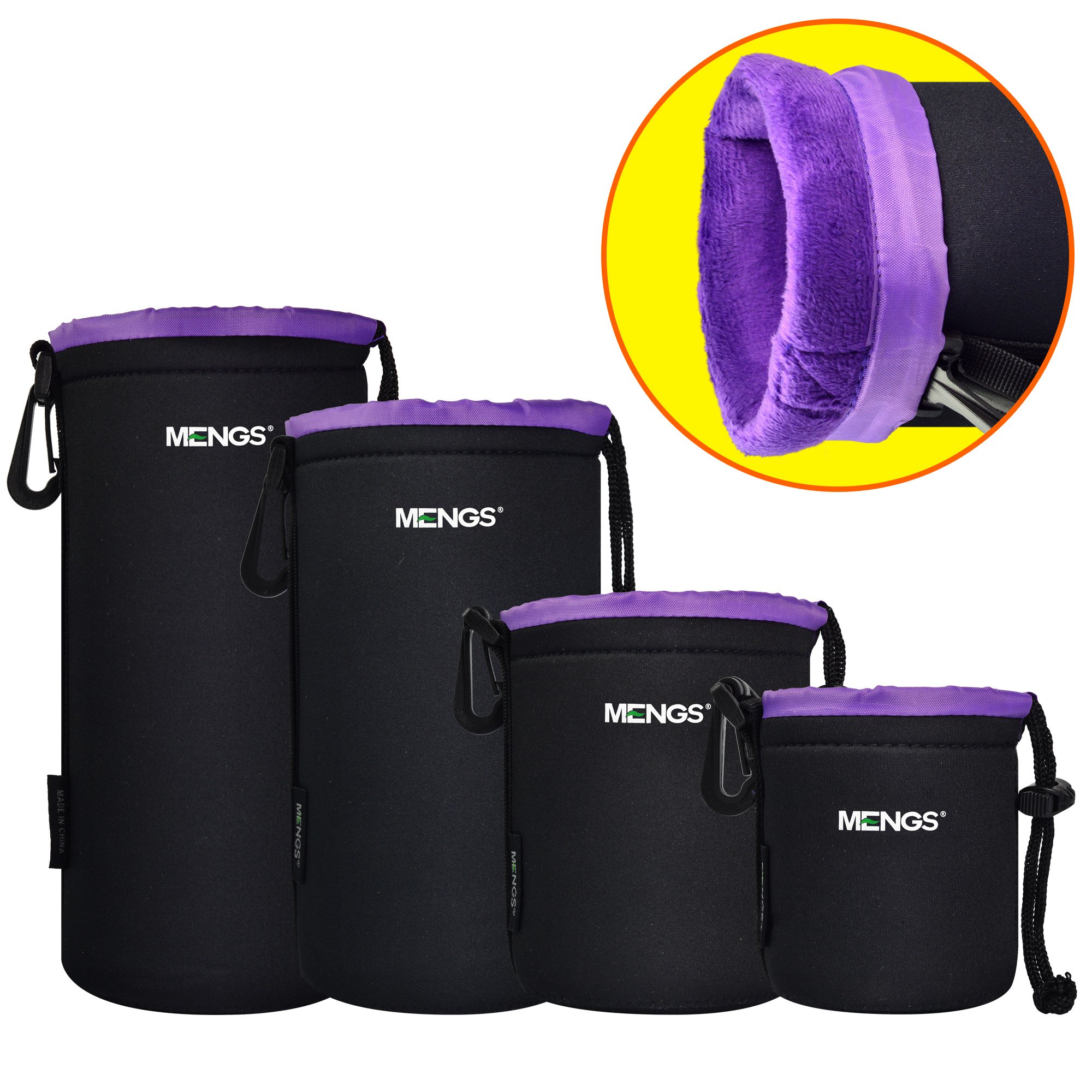 MENGS S/M/L/XL Size Flocking Water-Resistant Neoprene Lens Bag Pouch With Belt Loop And Hook For Digital Camera Or DSLR (S/M/L/XL)