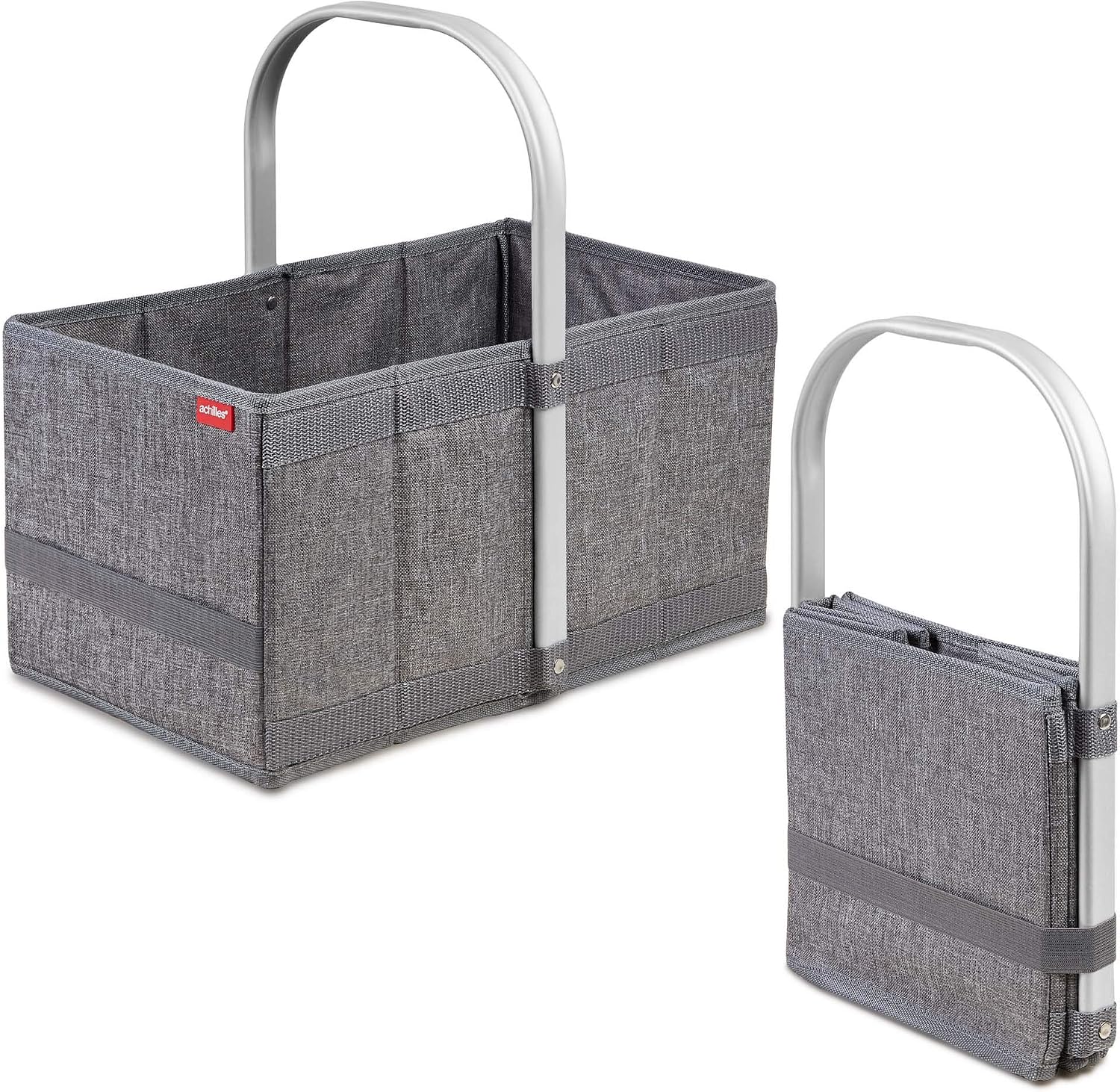 achilles Handle-Box Shopping Basket with Smart Folding System Folding Basket with Aluminum Handle Blend Grey Shopper 40x24x20 cm - Image 3
