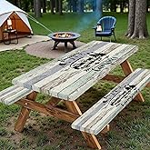 Bcsewcg Picnic Table Cover with Bench Covers Elastic Edges, Outdoor Patio Camping Essentials 72 Inch 3PCS, Wooden Camper Fitted Table Cover, Waterproof Rectangle Tablecloth with Drawstring Bag,Grey