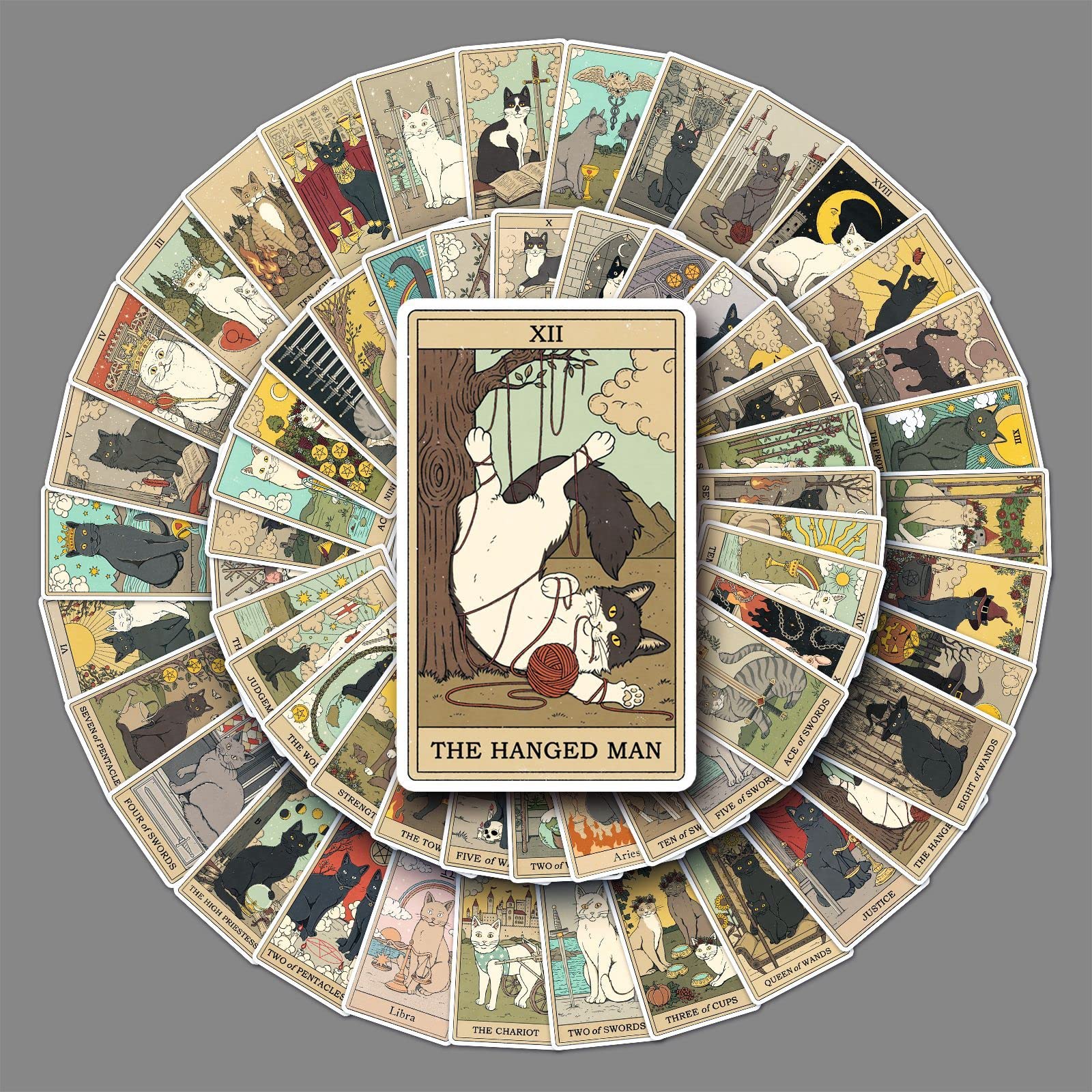 62Pcs Tarot Stickers for Water Bottles, Laptop, Car, Scrapbook, Skateboard - Future Love Fortune Astrology Divination Vinyl Waterproof Aesthetic Personalised for Teens, Girls, Adults, Children