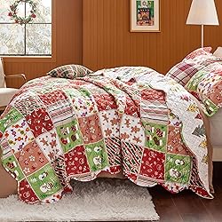 Bedsure Christmas Quilt Set Queen - Red Quilts for