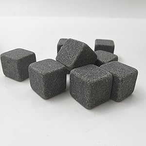 Granite Whisky Stone Gift Set of 9-Beverage Chilling Stones-No water Dilution with Wooden Box Package