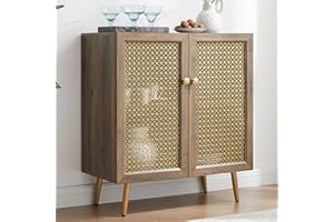 EDYO LIVING 31" Rustic Sideboard Buffet Cabinet with Metal Grid Decorated, Wood Accent Storage Credenza Cabinet, Console Table for Living Room, Hallway, Dining Room, Kitchen, Rustic Oak