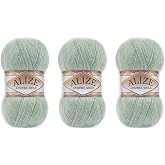 Alize Angora Gold Yarn 20% Wool 80% Acrylic Lot of 3skn 300gr 1805yds Thread Crochet Lace Hand Knitting Turkish Yarn (515-Green Almond)