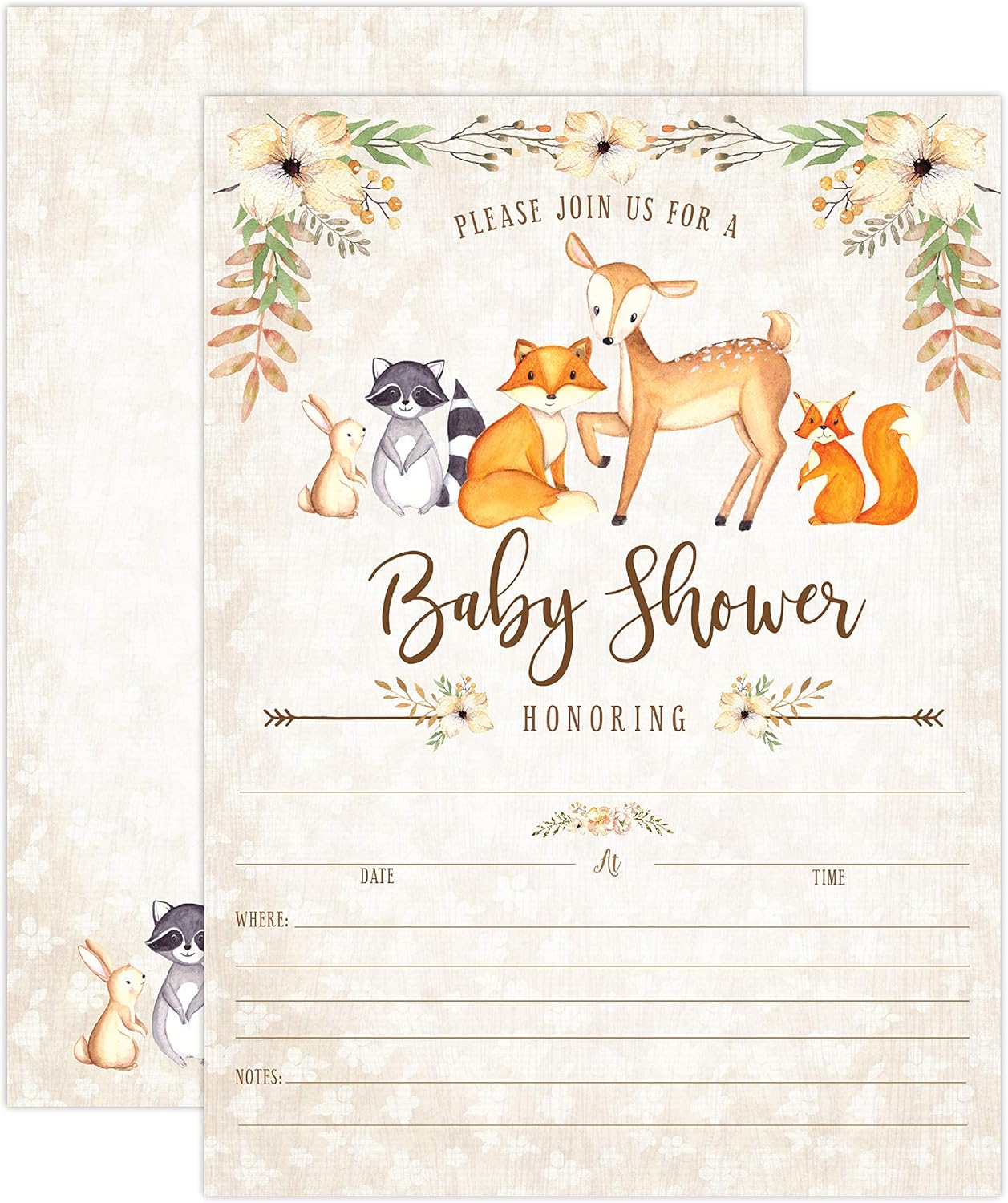 Woodland Baby Shower Invitations, Fox Baby Shower Invitations, Boy Baby Shower Invitations, Deer Baby Shower Invitations, Little Fox Invitations, 20 Fill in Invitations and Envelopes