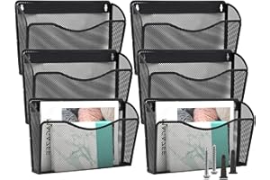 EASEPRES Mesh 6 Pack Wall Mounted File Holder Metal Hanging Vertical Wall File Pocket Organizer for Office and Home, Black
