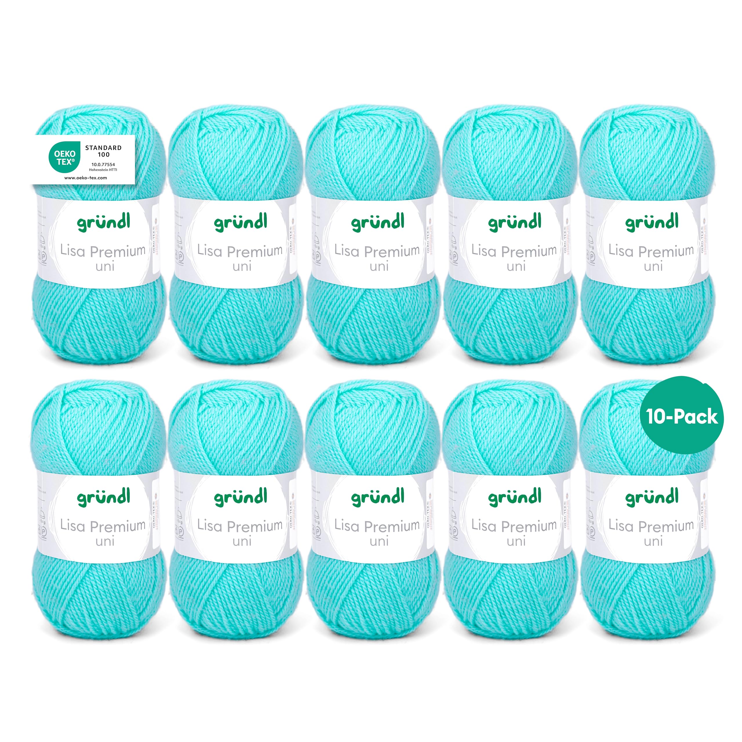 Gründl 760-07 Lisa Premium wool, polyacrylic, pastel turquoise, 32 x 27 x 6 cm, pack of 10