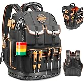LOKASS Tool Backpack Heavy Duty, 18.5 in, 56 Pockets, Molded Bottom, Black | 1680D Water-Resistant, Laptop Compartment, Full Opening, Resettable Combination Lock, for Electricians and HVAC Pros