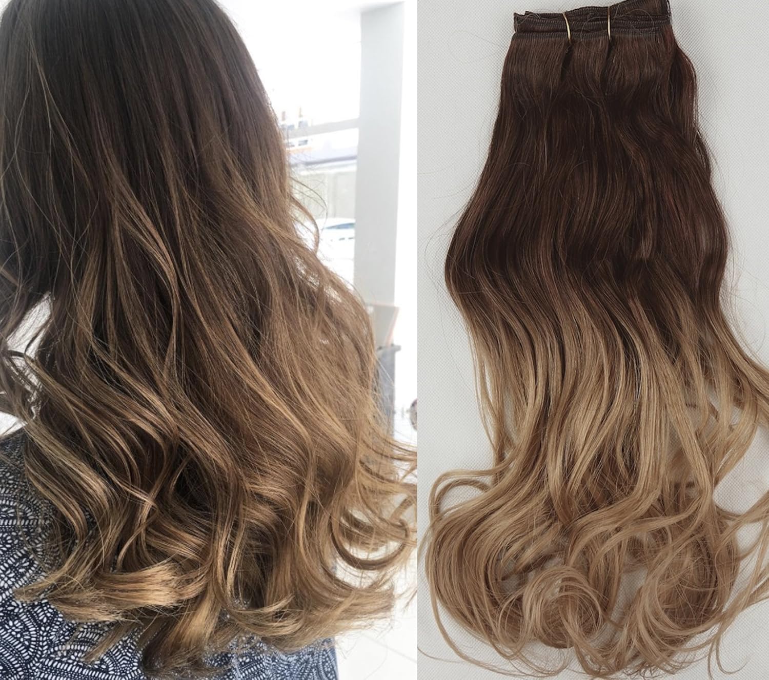 20 Inch Long Full Head Clip In Hair Extensions Ombre Dark Brown