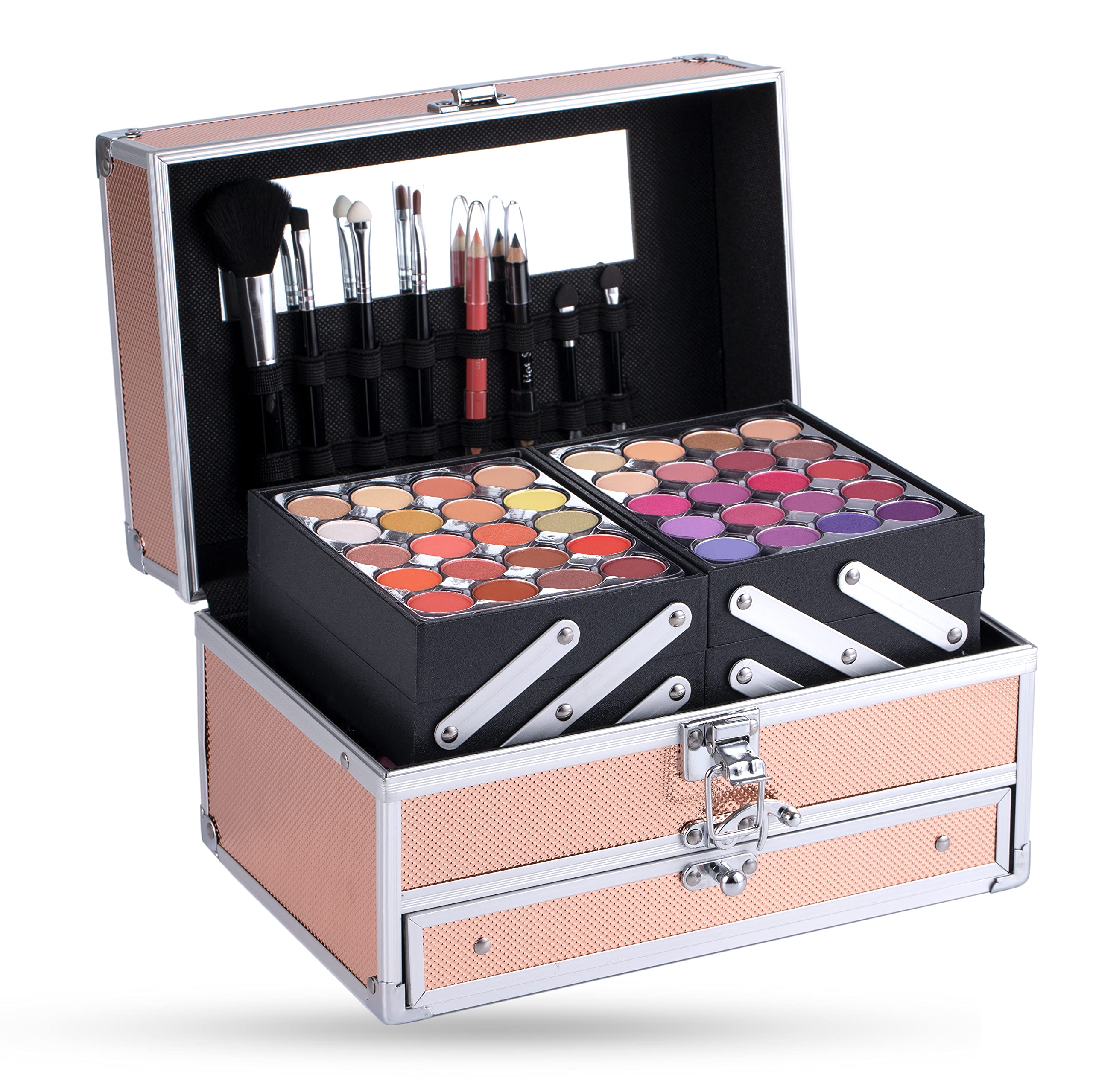 Hot Sugar Girls Makeup Kit for Teenagers Beginners Adults Professionals with Reusable Trendy Rose Gold Cosmetic Box Includes Everything for A Full Face Makeup Eyeshadow Lip Gloss Blush Brush Lipstick