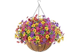 Der Rose Artificial Hanging Flowers Basket for Outdoors Fake Hanging Plants Spring Summer Decoration UV Resistant for Garden 