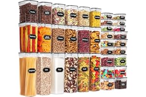 Skroam 36 Pack Airtight Food Storage Containers for Kitchen Pantry Organization and Storage, BPA Free, Plastic Kitchen Storage Containers with Lids for Flour, Sugar, and Cereal, Labels & Marker