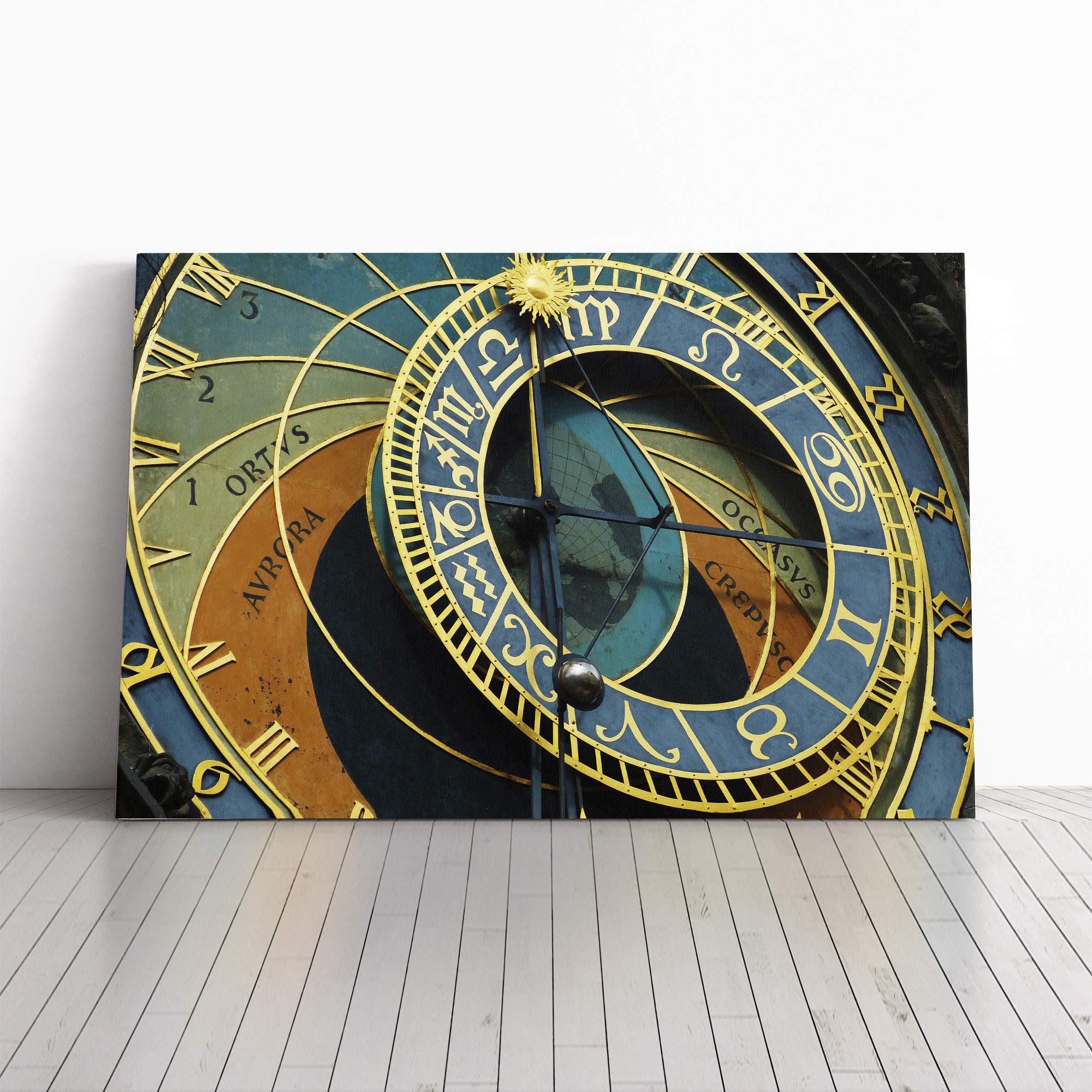 Astronomical Clock Prague Czech Republic (1) Canvas Print | Gallery Wrapped 30mm Frame Wall Art | 20x14 inches | Ready to Hang | Modern Picture | Living Room Bedroom Lounge Office