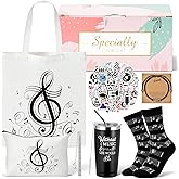 Y1tvei Music Canvas Bag Gifts - 60Pcs Black Musical Note Themed Canvas Tote Bag Makeup Pouch, Thermos Cup Stockings Stainless Steel Bookmark Stickers Braided Rope, Music Lover Gifts for Women Recital