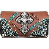 Zelris Western Country Cross Chevron Design Crossbody Trifold Wallet