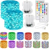 Dazzle Bright Color Changing Fairy Lights Battery Operated, 2 Pack Total 40FT 120LED Silver Copper Wire RGB String Lights with Remote, Waterproof Halloween Decorations for Indoor Outdoor Party Decor