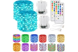 Dazzle Bright Color Changing Fairy Lights Battery Operated, 2 Pack Total 40FT 120LED Silver Copper Wire RGB String Lights with Remote, Waterproof Halloween Decorations for Indoor Outdoor Party Decor