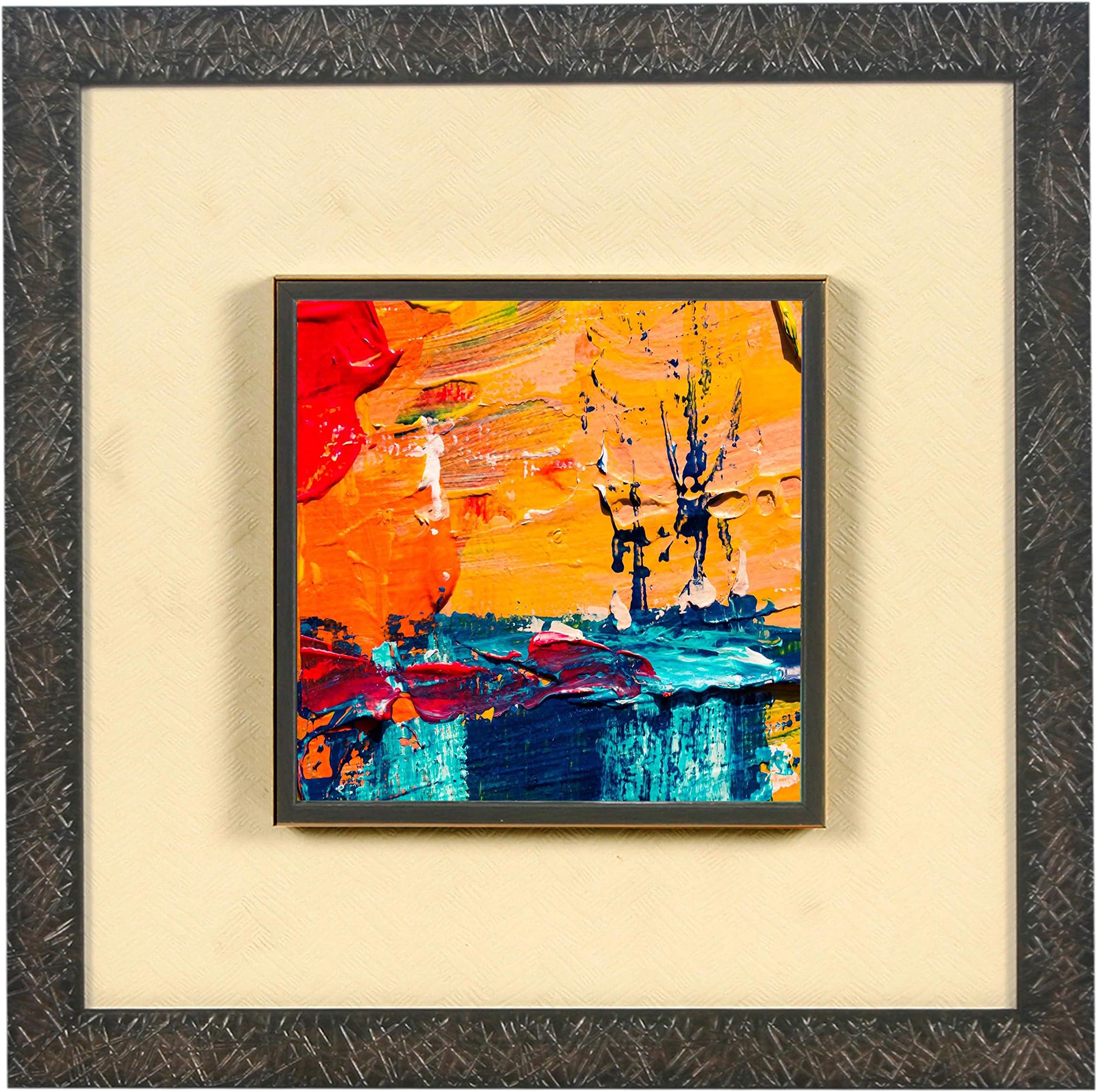 WENS Synthetic Wood 'Abstract Embossed' Wall Art Painting (Multicolour, 33 x 33 x 4 cm, WSP-12064)