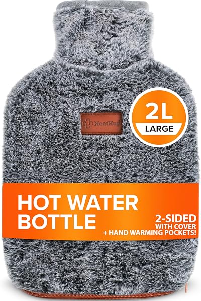 Heat Hug 2L Hot Water Bottle with Cover UK Two Sided Velvet Fur Pocket
