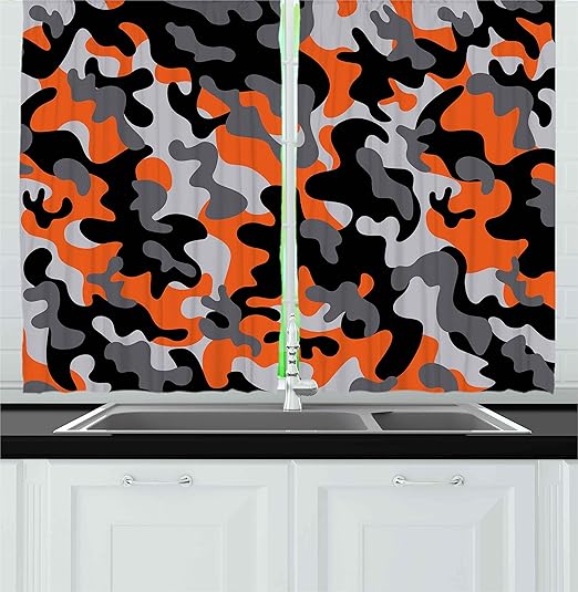 Amazon Com Ambesonne Camo Kitchen Curtains Vibrant Camouflage