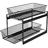 IBERG 2 Tier Under Sink Organizer, Pull Out Mesh Metal Storage Organizer for Kitchen, Bathroom & Pantry (Black)